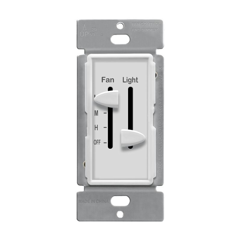 Enerlites 3 Speed Slide Fan Control and Dimmer Switch White  