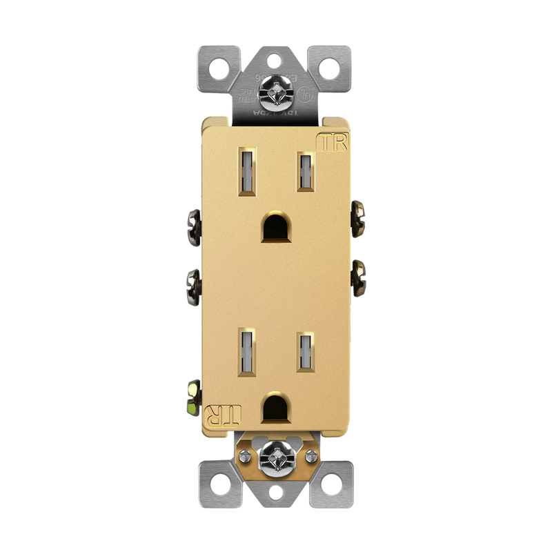 Enerlites 15A Tamper Resistant Push In and Side Wired 5-15R Decorator Receptacle Gold  