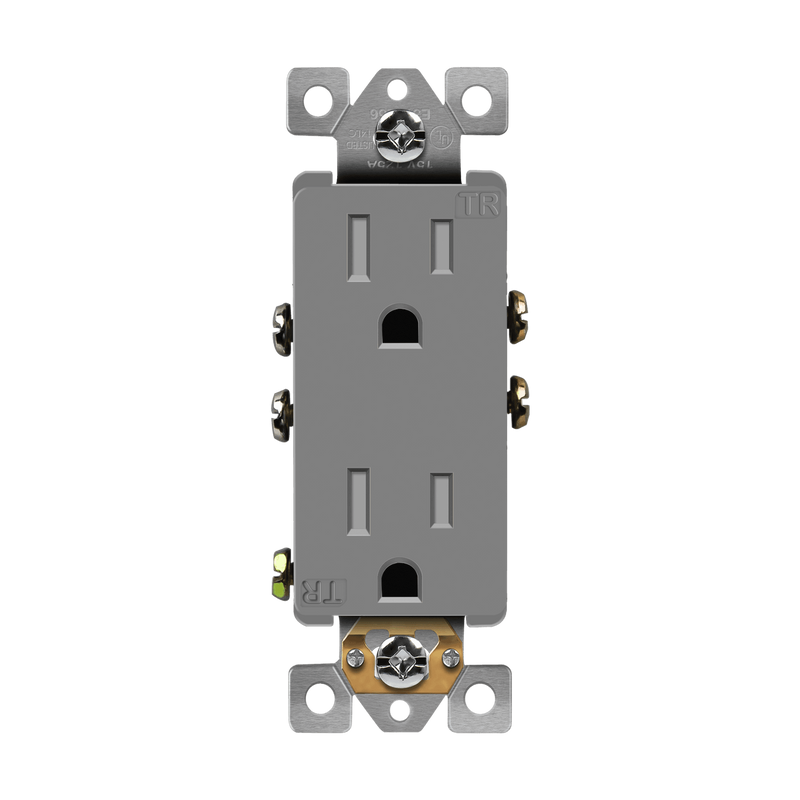 Enerlites 15A Tamper Resistant Push In and Side Wired 5-15R Decorator Receptacle Gray  