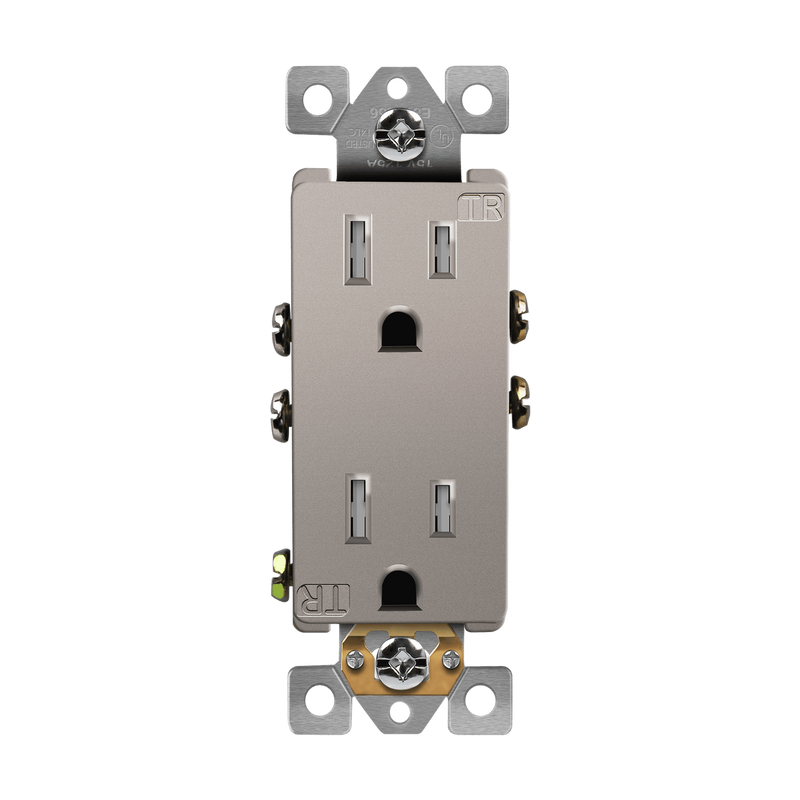 Enerlites 15A Tamper Resistant Push In and Side Wired 5-15R Decorator Receptacle Nickel  