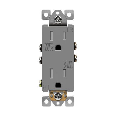 Enerlites 15A Tamper and Water Resistant Push In and Side Wired 5-15R Decorator Receptacle Gray  