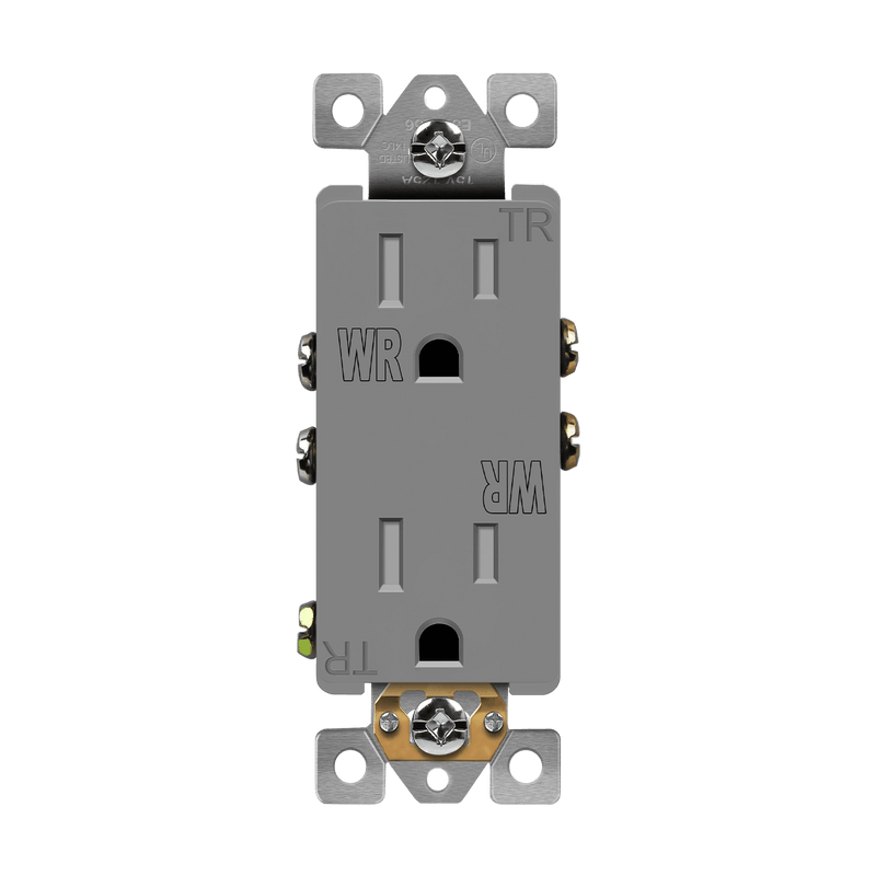 Enerlites 15A Tamper and Water Resistant Push In and Side Wired 5-15R Decorator Receptacle Gray  