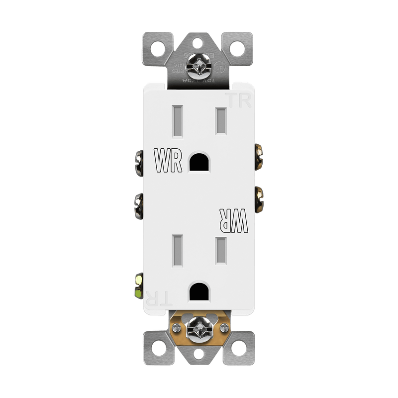 Enerlites 15A Tamper and Water Resistant Push In and Side Wired 5-15R Decorator Receptacle White  