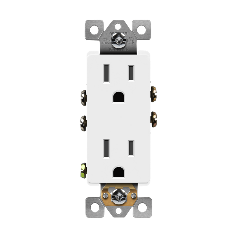 Enerlites 15A Push In and Side Wired 5-15R Decorator Receptacle White  