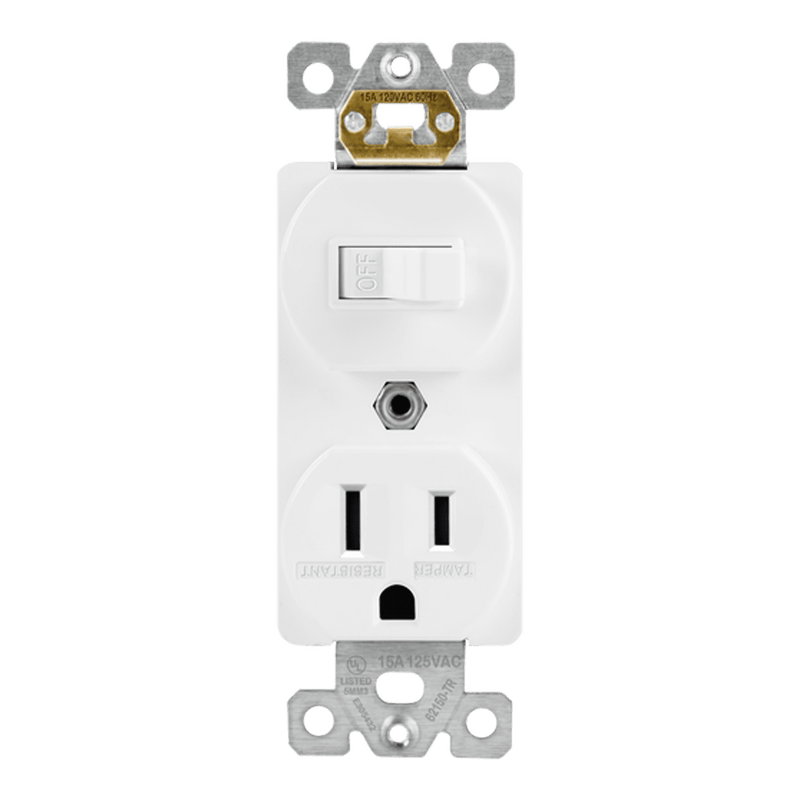 Enerlites 15A Tamper Resistant Toggle and Receptacle Back and Side Wired Self Grounding Switch   