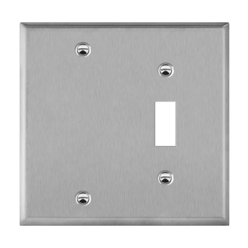 Enerlites Stainless Steel Blank and Toggle Two Gang Wall Plate   