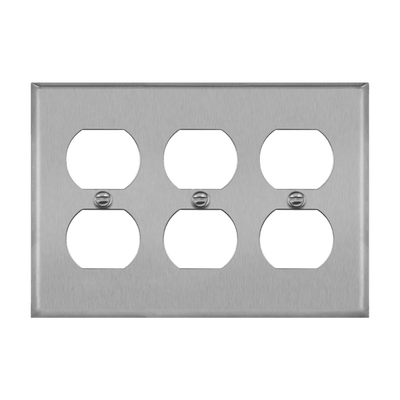 Enerlites Stainless Steel Duplex Receptacle Three Gang Wall Plate   