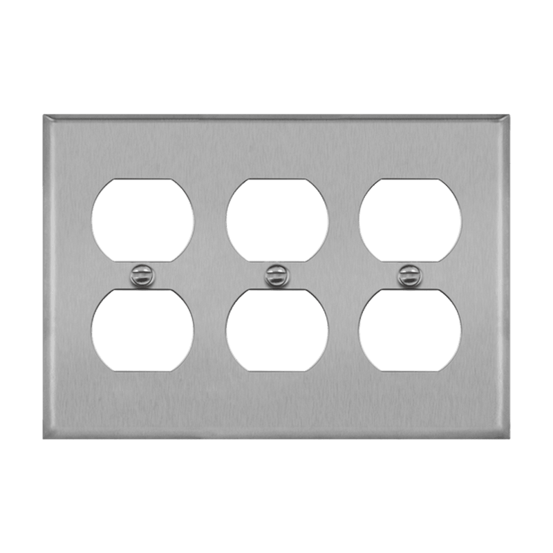 Enerlites Stainless Steel Duplex Receptacle Three Gang Wall Plate   