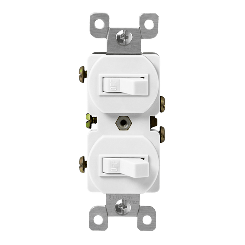 Enerlites 15A Two Toggle Single Pole Back and Side Wired Self Grounding Switch   