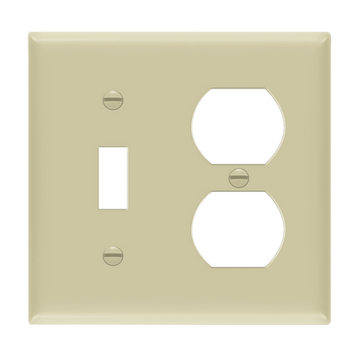 Enerlites Combination Two Gang Toggle and Duplex Wall Plate Ivory  