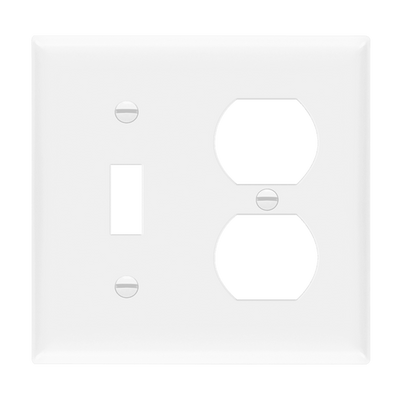 Enerlites Combination Two Gang Toggle and Duplex Wall Plate White  