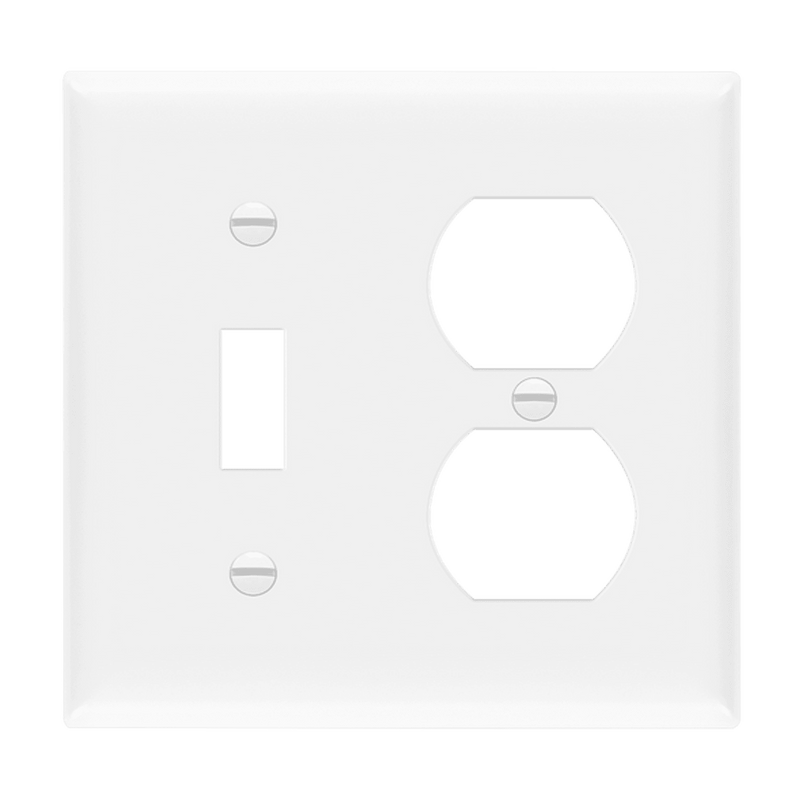 Enerlites Combination Two Gang Toggle and Duplex Wall Plate White  