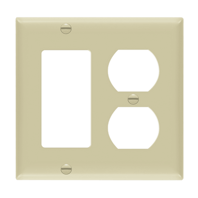 Enerlites Combination Two Gang Duplex and Decorator GFCI Wall Plate Ivory  