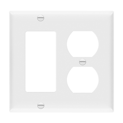 Enerlites Combination Two Gang Duplex and Decorator GFCI Wall Plate White  