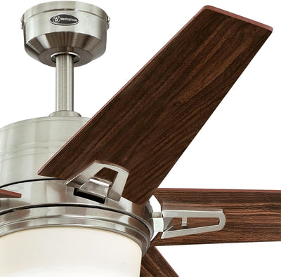 Westinghouse Lighting Zephyr 56 Inch Reversible Five Blade Indoor Ceiling Fan Brushed Nickel Finish With Dimmable LED Light Kit