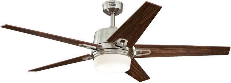 Westinghouse Lighting Zephyr 56 Inch Reversible Five Blade Indoor Ceiling Fan Brushed Nickel Finish With Dimmable LED Light Kit