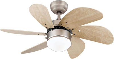 Westinghouse Lighting Turbo Swirl 30 Inch Six Blade Indoor Ceiling Fan With Dimmable LED Light Fixture 6 Blades Brushed Aluminum