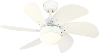 Westinghouse Lighting Turbo Swirl 30 Inch Six Blade Indoor Ceiling Fan With Dimmable LED Light Fixture 6 Blades White