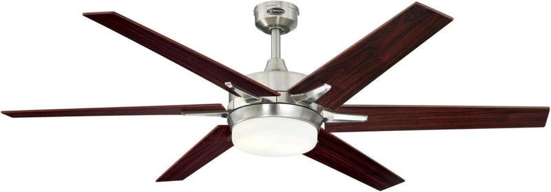 Westinghouse Lighting Cayuga 60 Inch Six Blade Indoor Smart WiFi Ceiling Fan With Dimmable LED Light Fixture Remote Control Included 6 Blades Brushed Nickel